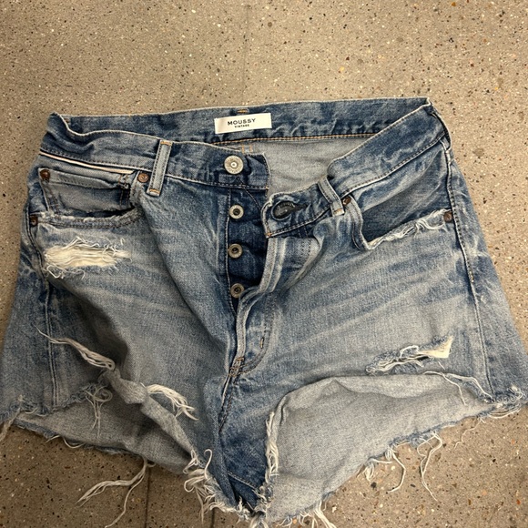 Moussy Blue Distressed Jean Shorts - Picture 1 of 4